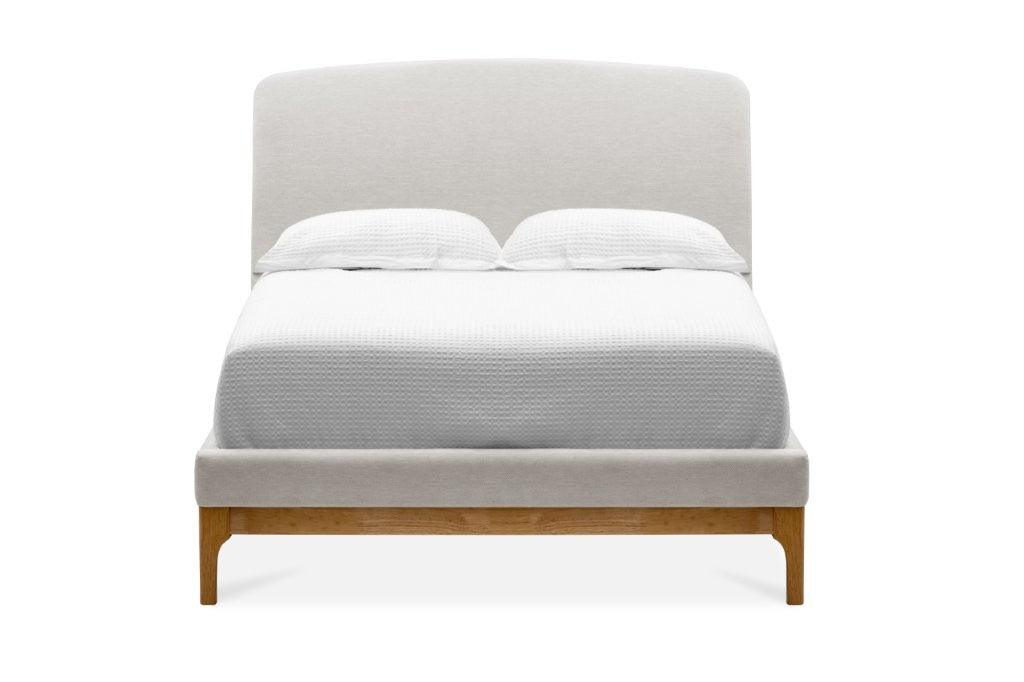 Gina Bed Frame – Solid Oak & Glamour Fabric Headboard - 