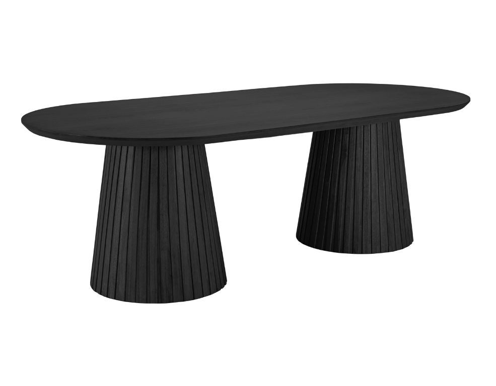 Halo Dining Table – Oval Black Design with Fluted Double Pedestal Base - 