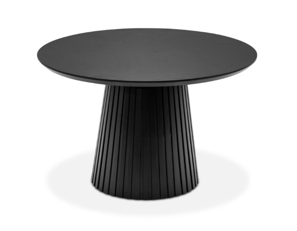 Black round dining table on white background