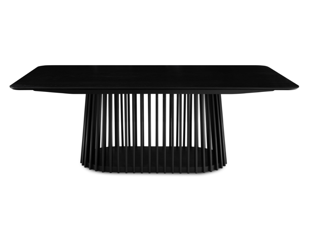 Black dining table on white background 