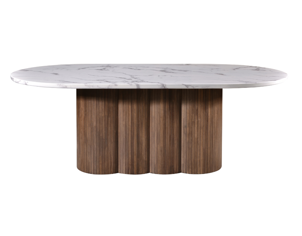 Henley Dining Table - Solid Marble Top & Walnut Timber Finish - 