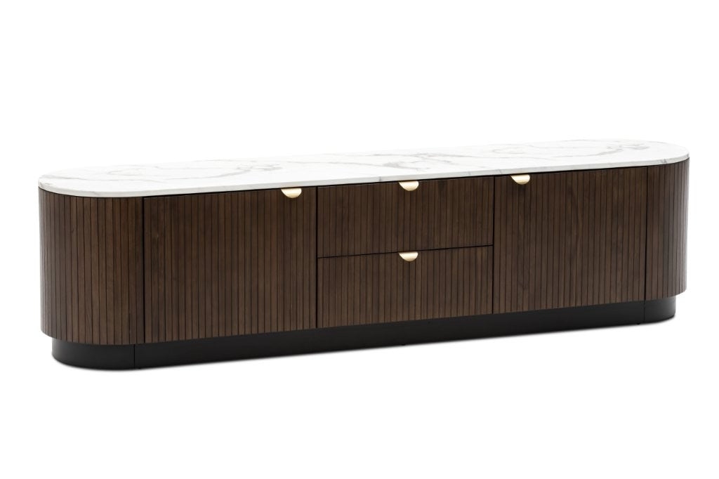 Henley TV Unit - Solid Marble Top & Walnut Timber - 