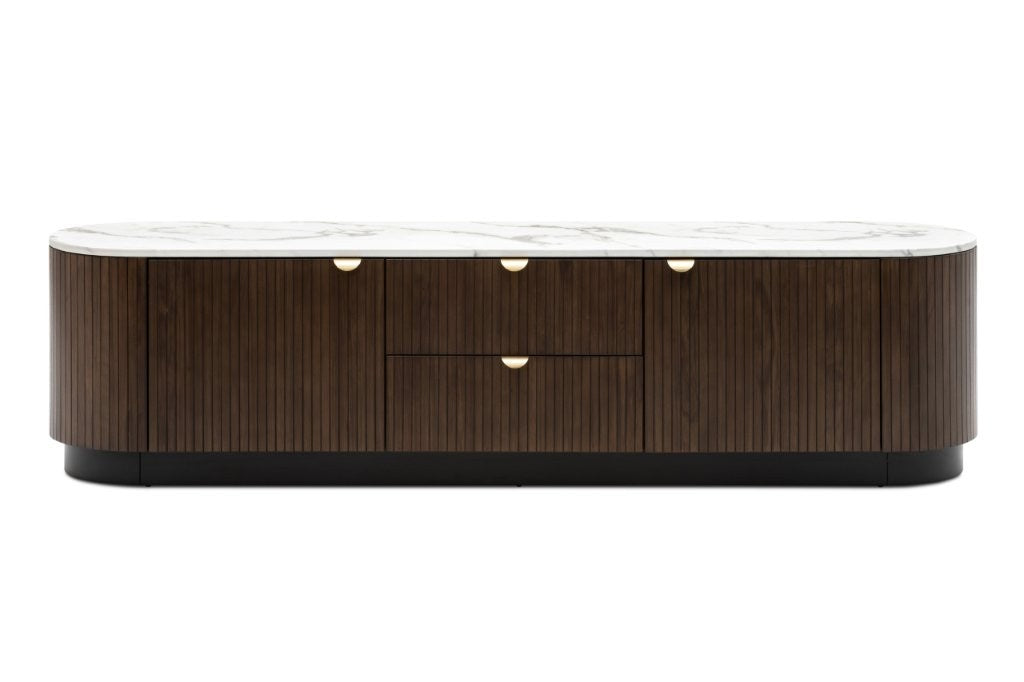 Henley TV Unit - Solid Marble Top & Walnut Timber - 