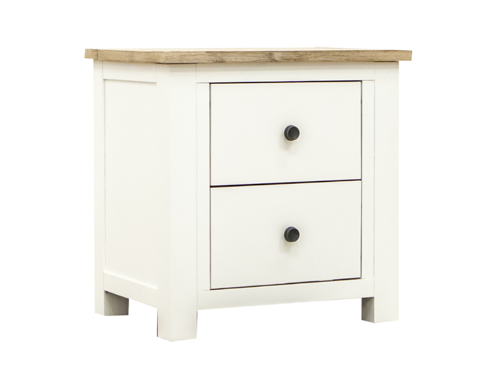 Hepburn 2 Drawer Bedside Table – Hamptons Style White Stain with Natural Top - 