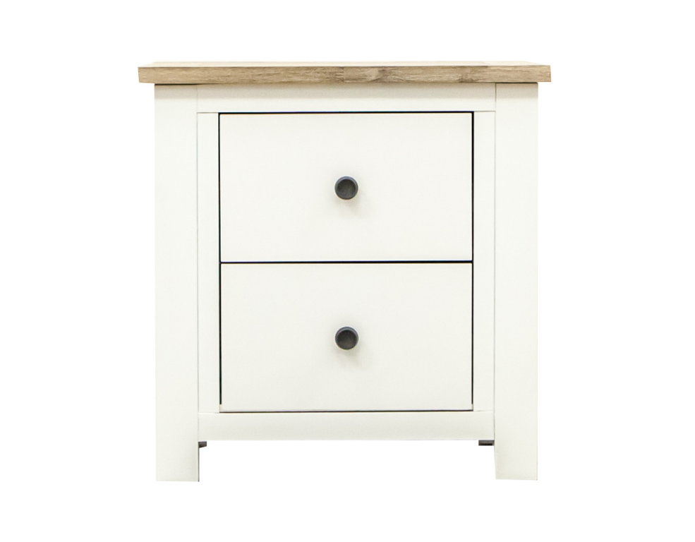 Hepburn 2 Drawer Bedside Table – Hamptons Style White Stain with Natural Top - 