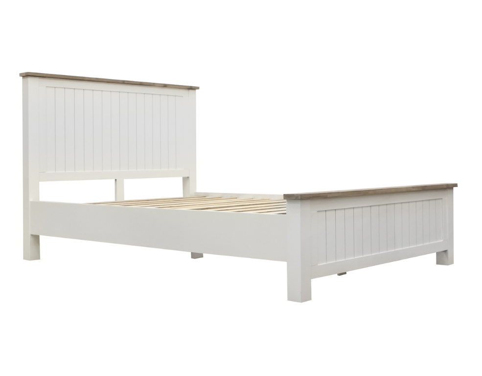 Hepburn Bed Frame – Hamptons Style White Stain with Natural Top - 
