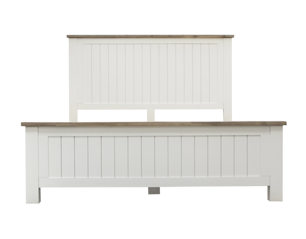Hepburn Bed Frame – Hamptons Style White Stain with Natural Top - 