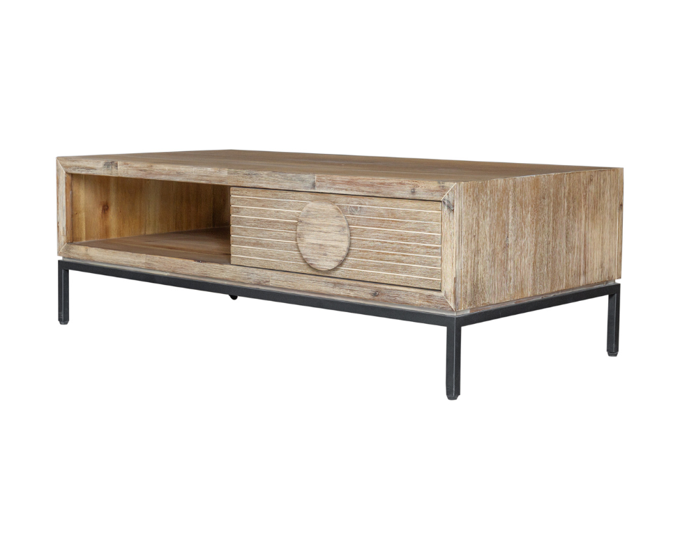 Imani Coffee Table – Industrial Style with Drawer, Shelf & Metal Legs - 
