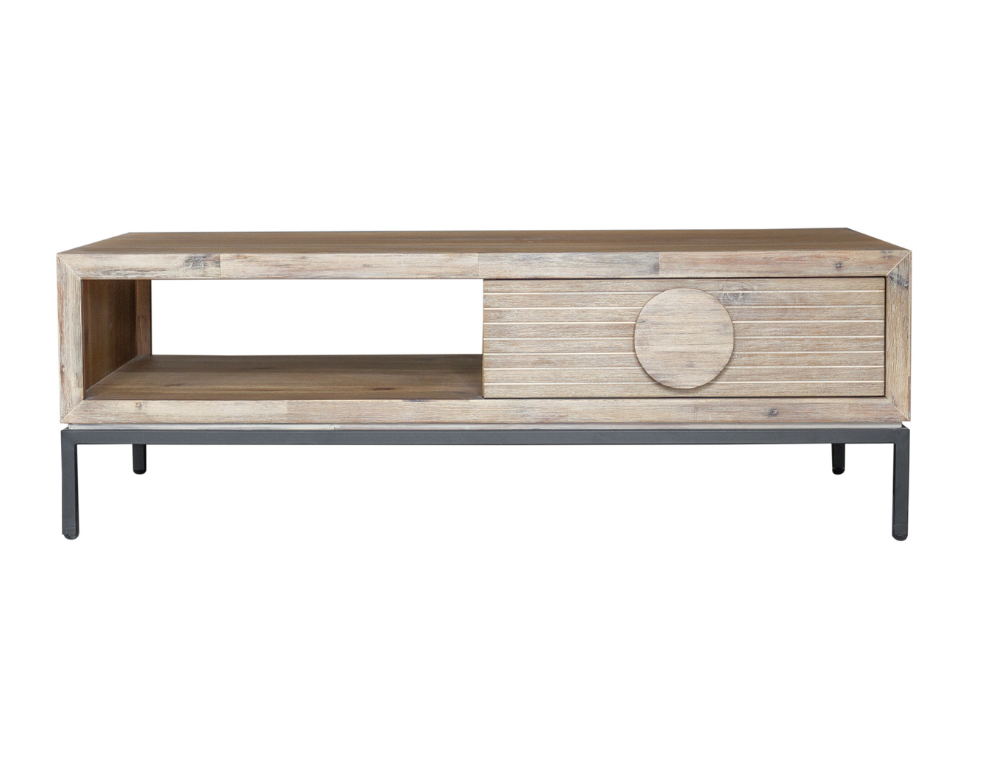 Imani Coffee Table – Industrial Style with Drawer, Shelf & Metal Legs - 