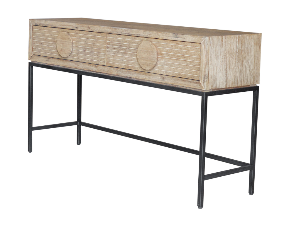 Imani Console Table – Industrial Oak Design with Black Metal Legs - 