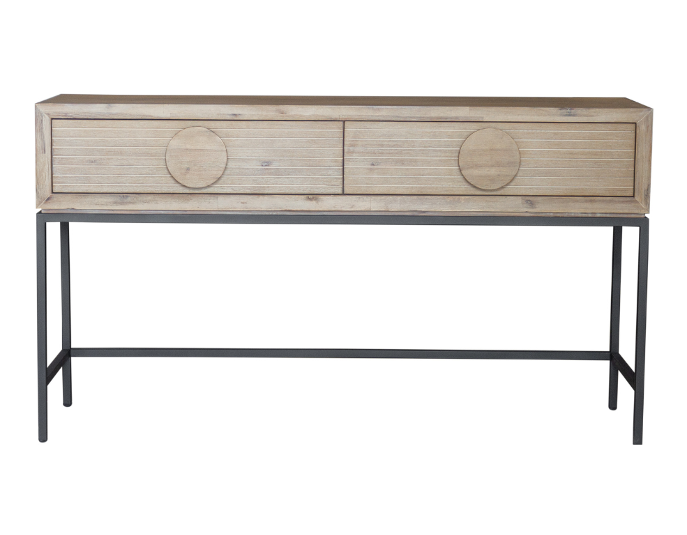 Imani Console Table – Industrial Oak Design with Black Metal Legs - 