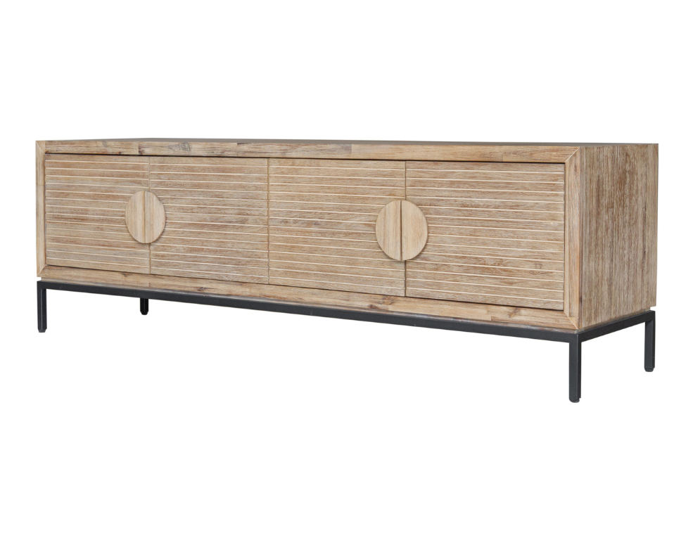 Imani TV Unit – Oak Veneer with Circular Handles - 