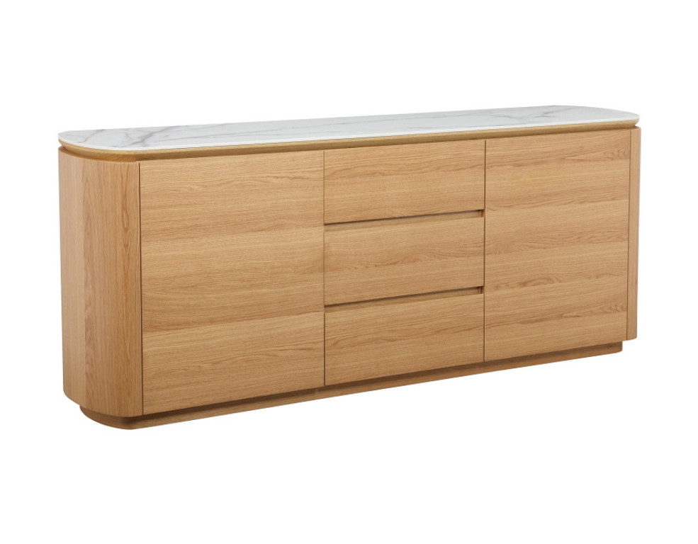 Isabella Buffet – Gloss Ceramic Top with Natural Oak Veneer Base - 
