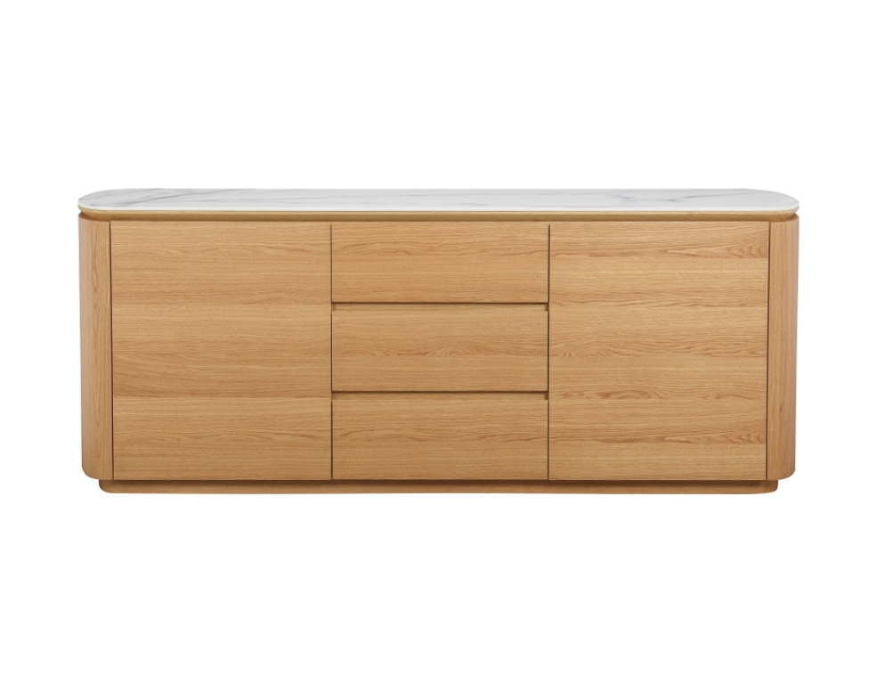 Isabella Buffet – Gloss Ceramic Top with Natural Oak Veneer Base - 