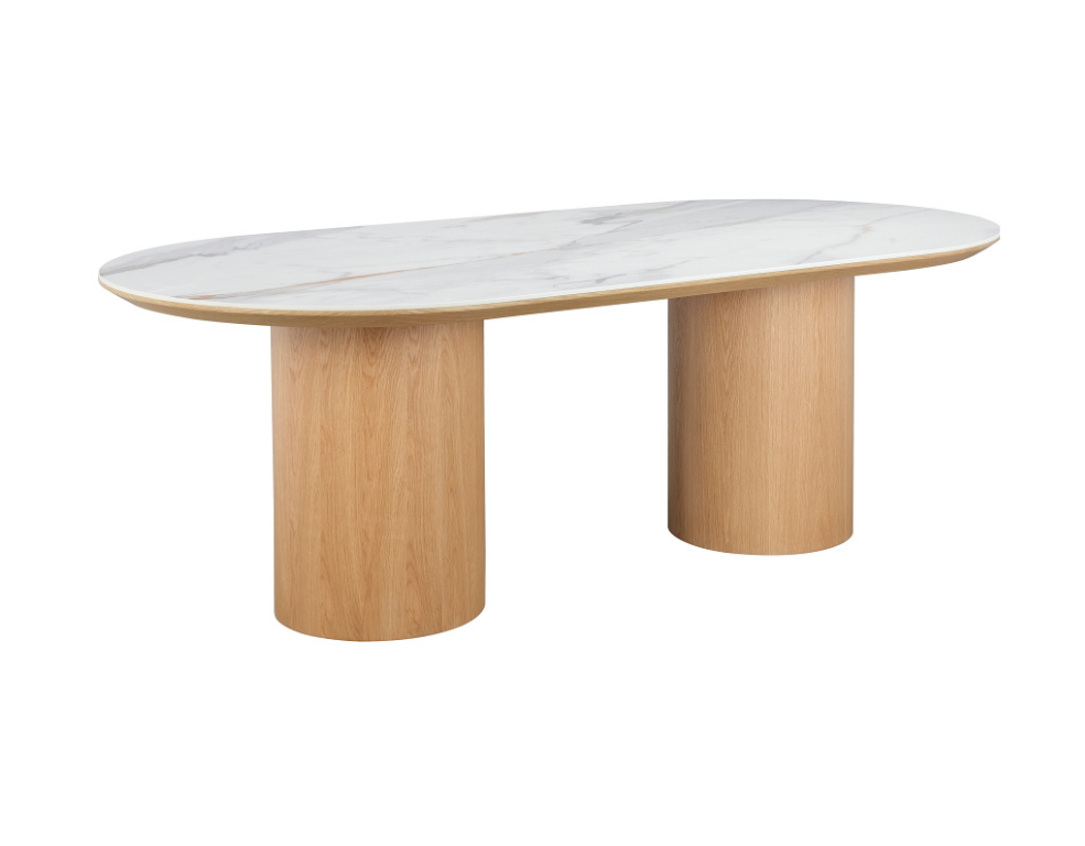 Isabella Dining Table – Ceramic Top with Oak Veneer Base - 