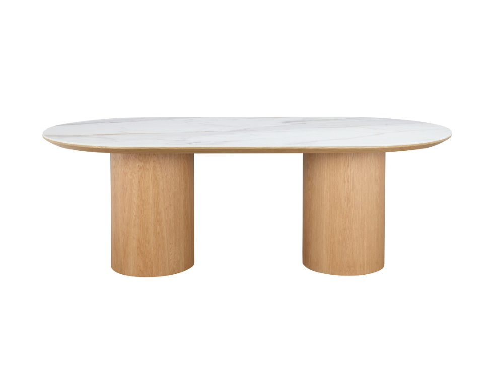 Isabella Dining Table – Ceramic Top with Oak Veneer Base - 