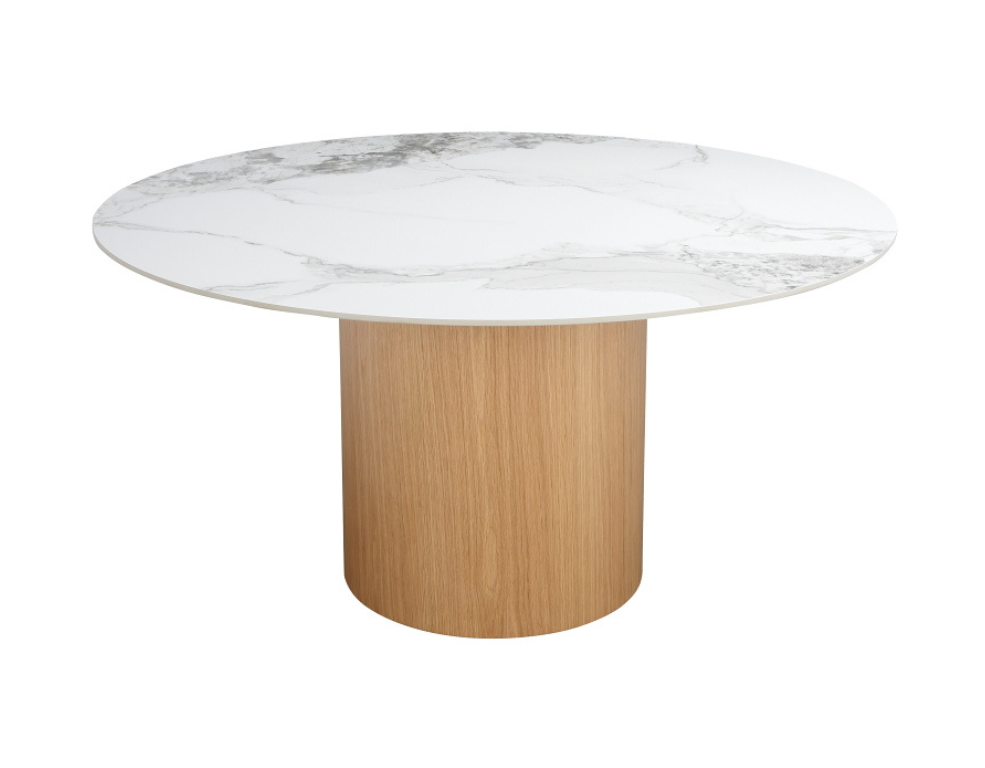 Isabella Round Dining Table – Ceramic Top with Oak Veneer Base - 