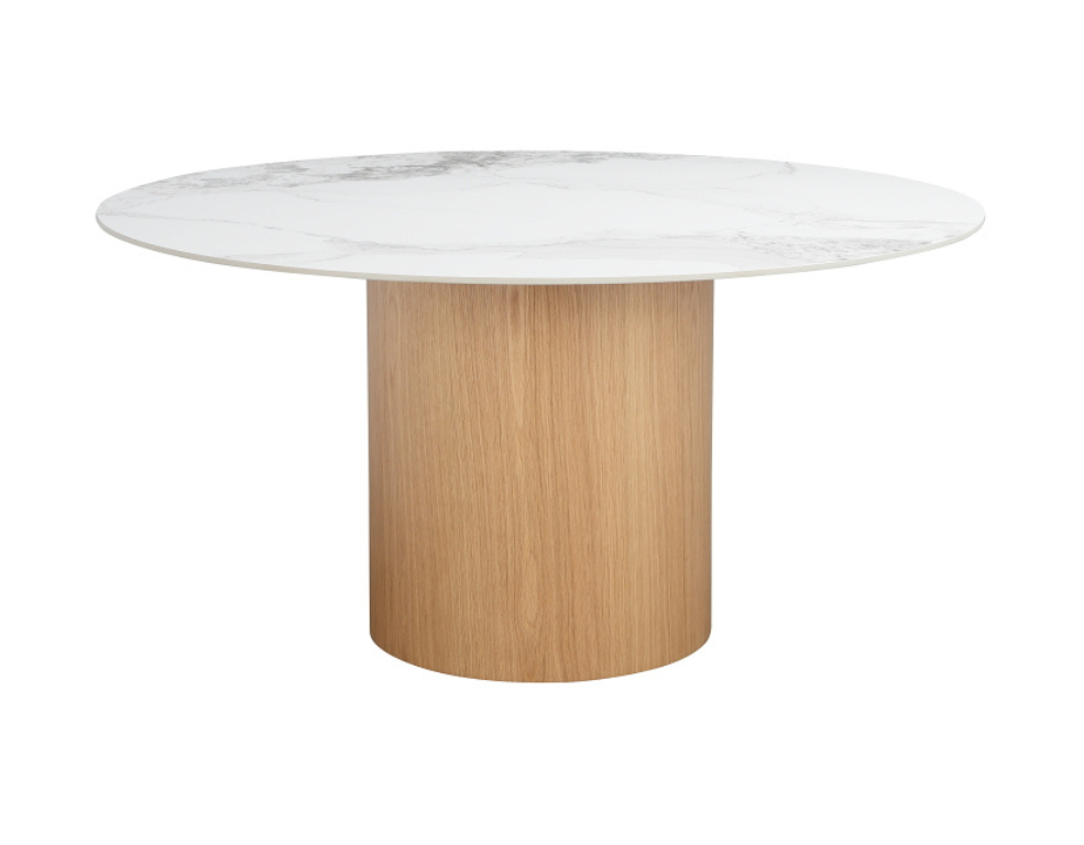 Isabella Round Dining Table – Ceramic Top with Oak Veneer Base - 