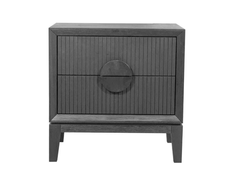 Kanna Bedside Table – Blackwash Acacia Timber with Felt-Lined Drawer - 