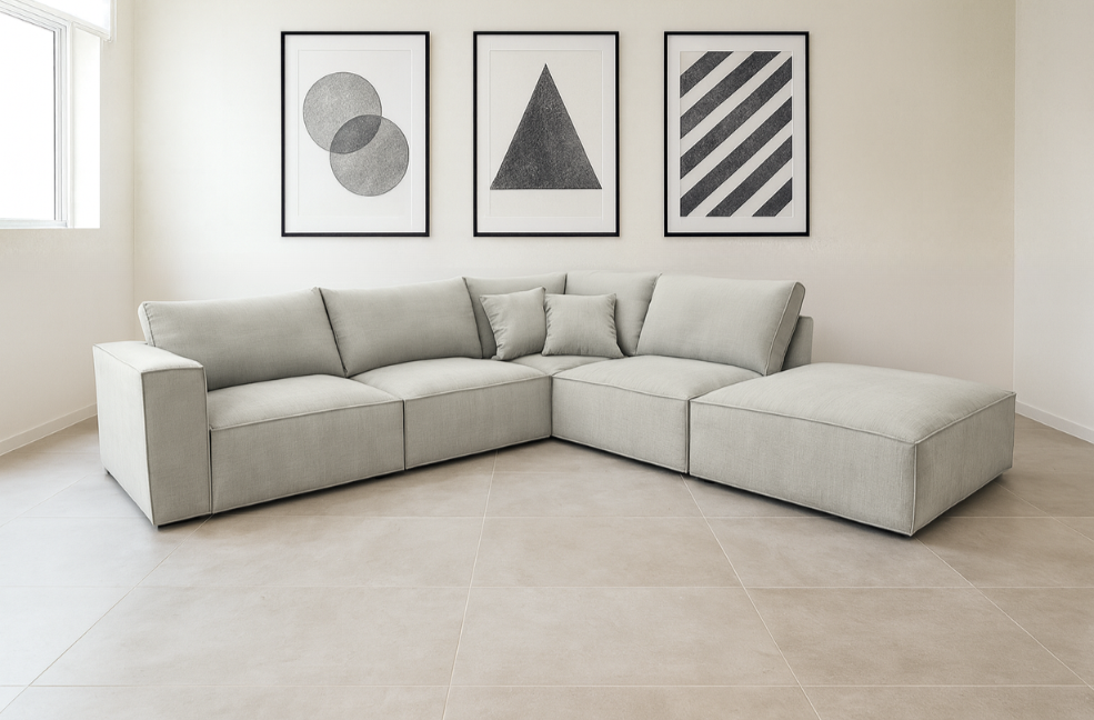 Kelly 4 Seater Modular Corner Lounge – Glamour Fabric with Matching Ottoman - 