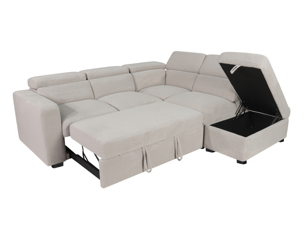 Kylie Corner Chaise – Pull Out Sofa Bed in Stylish Aiden Cord Fabric - 