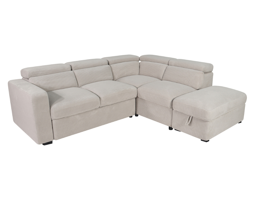 Kylie Corner Chaise – Pull Out Sofa Bed in Stylish Aiden Cord Fabric - 