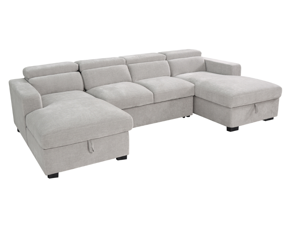 Larna 4 Seater Double Chaise – Pull Out Sofa Bed in Soft Glamour Fabric - 