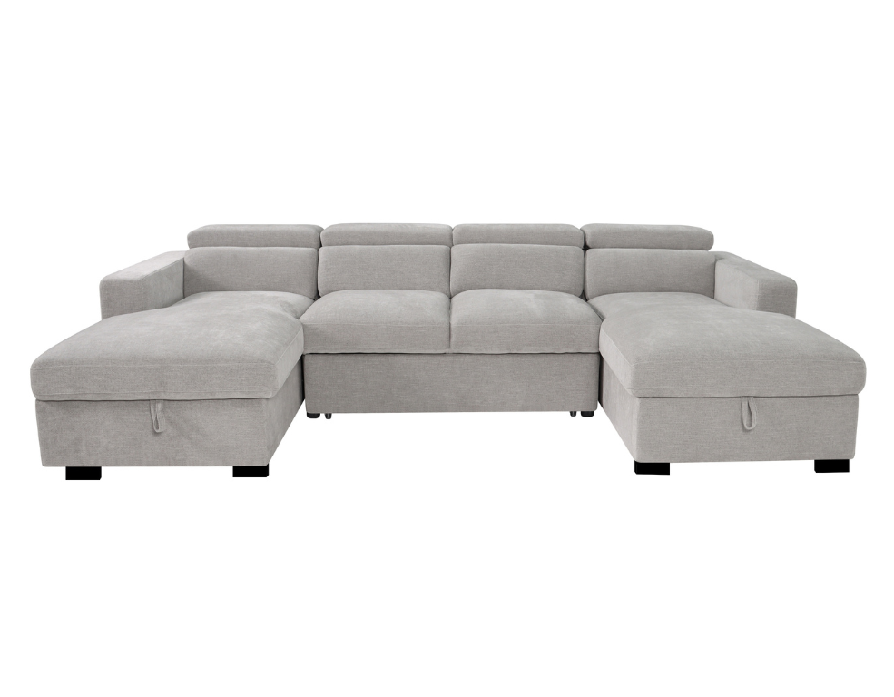 Larna 4 Seater Double Chaise – Pull Out Sofa Bed in Soft Glamour Fabric - 