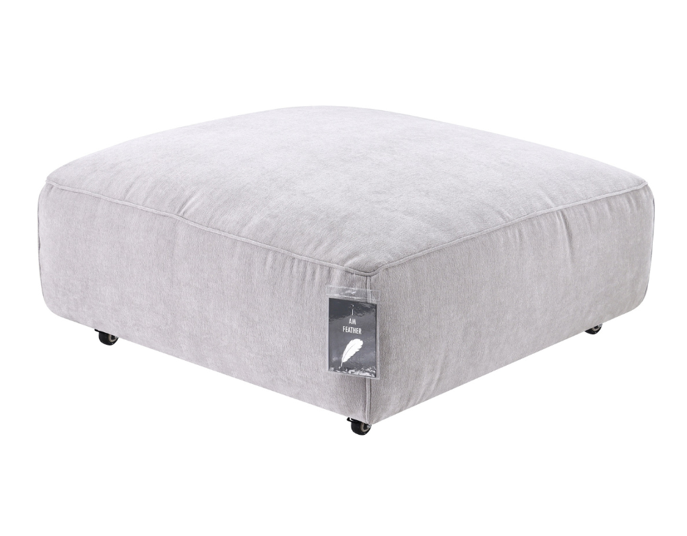 Luxe Square Ottoman – Feather Filled Top in Grace Fabric - 