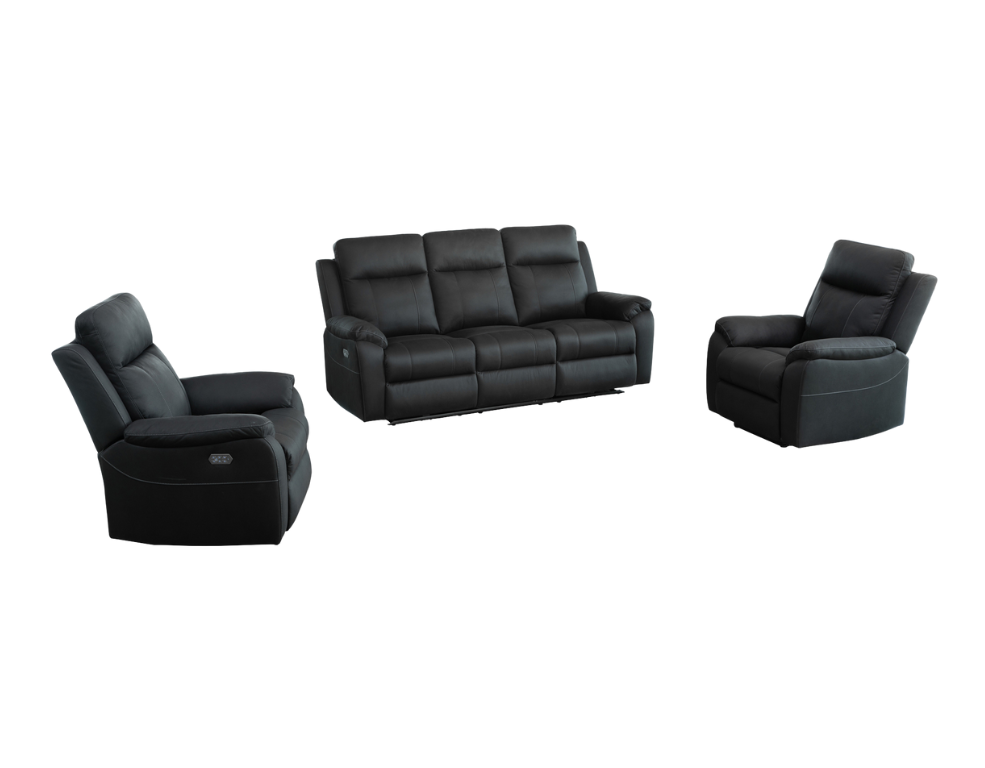 Luximo 3 Piece Recliner Suite – Triple Electric Recliners in Super Suede - 