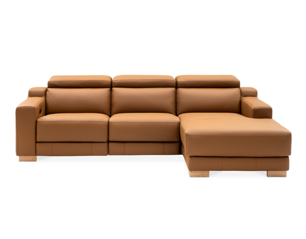 Manchester 3 Seater Chaise – Softened 100% Leather & Electric Recliner - 