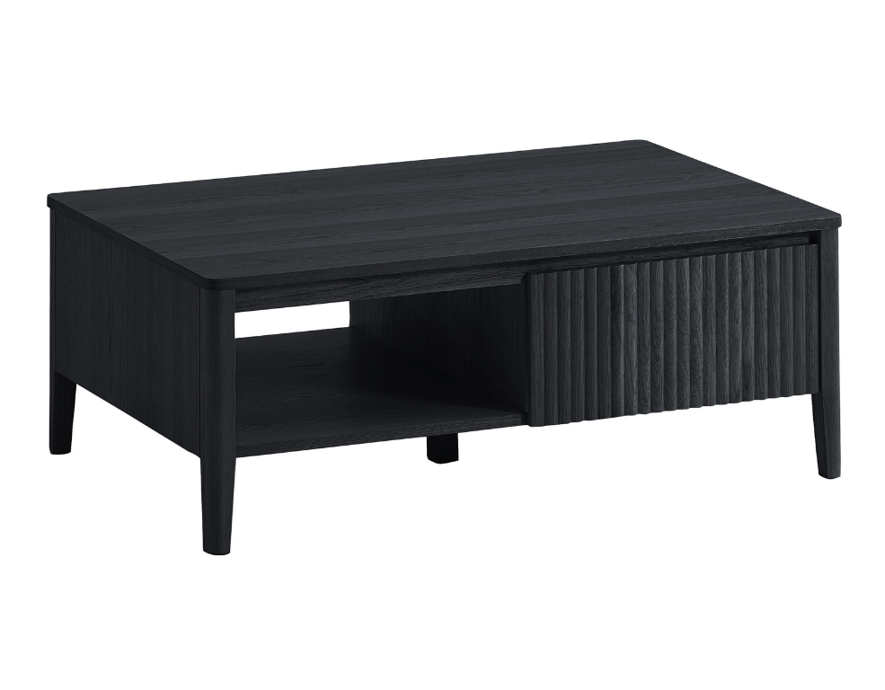 Marias Coffee Table – Sleek Black Hardwood Coffee Table with Drawer & Shelf - 