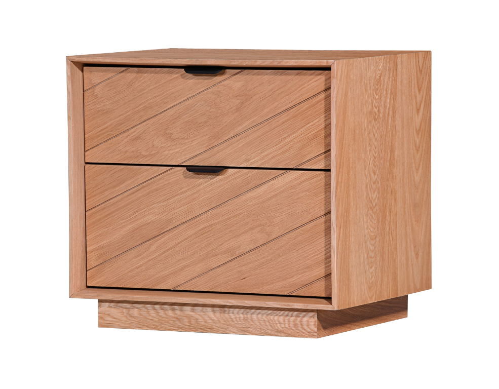 Milan 2 Drawer Bedside Table – Chevron Detailing & Felt-Lined Drawer - 