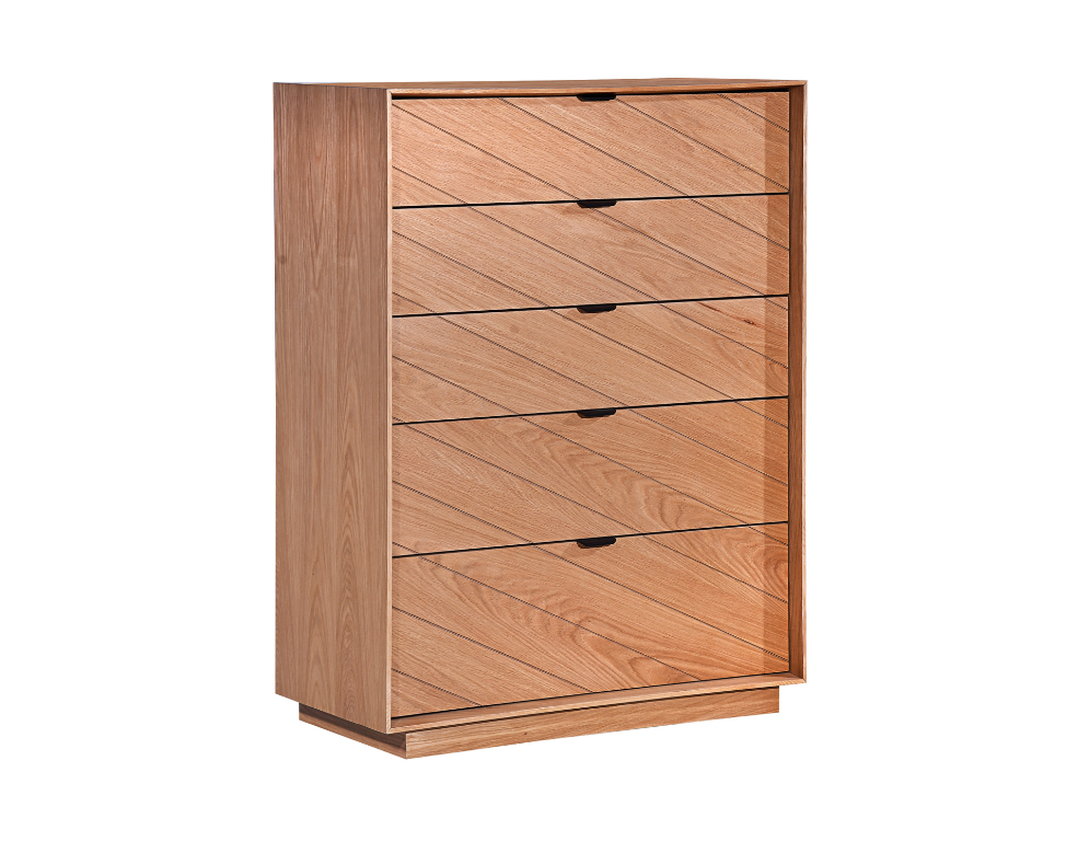 Milan 5 Drawer Tallboy – Chevron Detailing & Felt-Lined Drawer - 