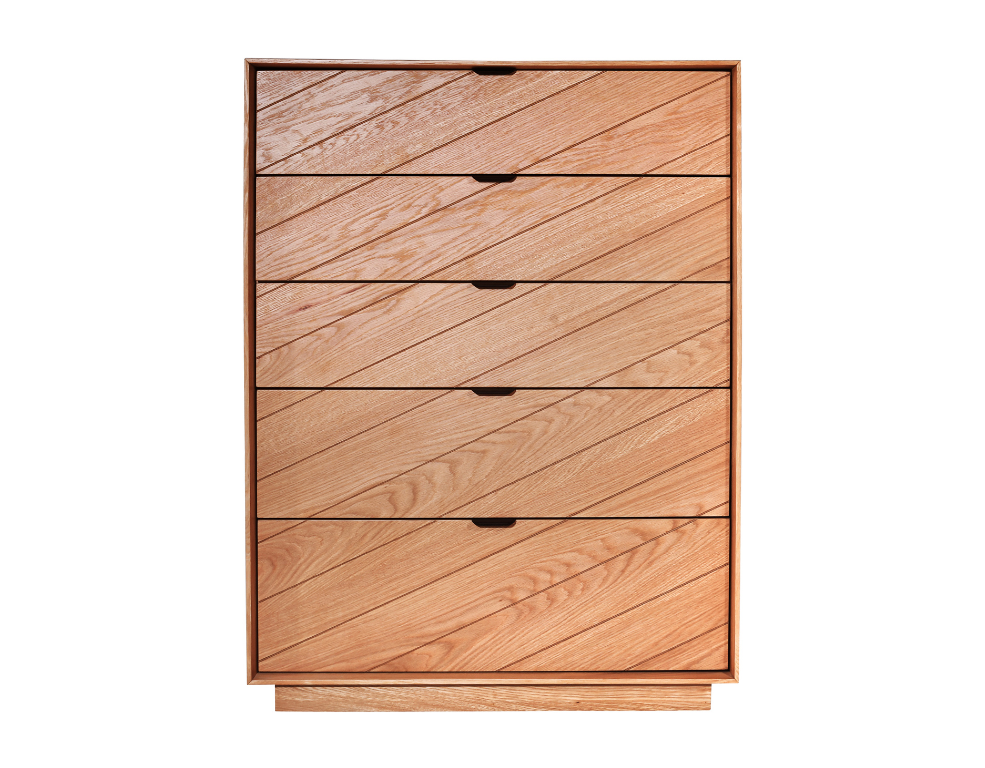 Milan 5 Drawer Tallboy – Chevron Detailing & Felt-Lined Drawer - 