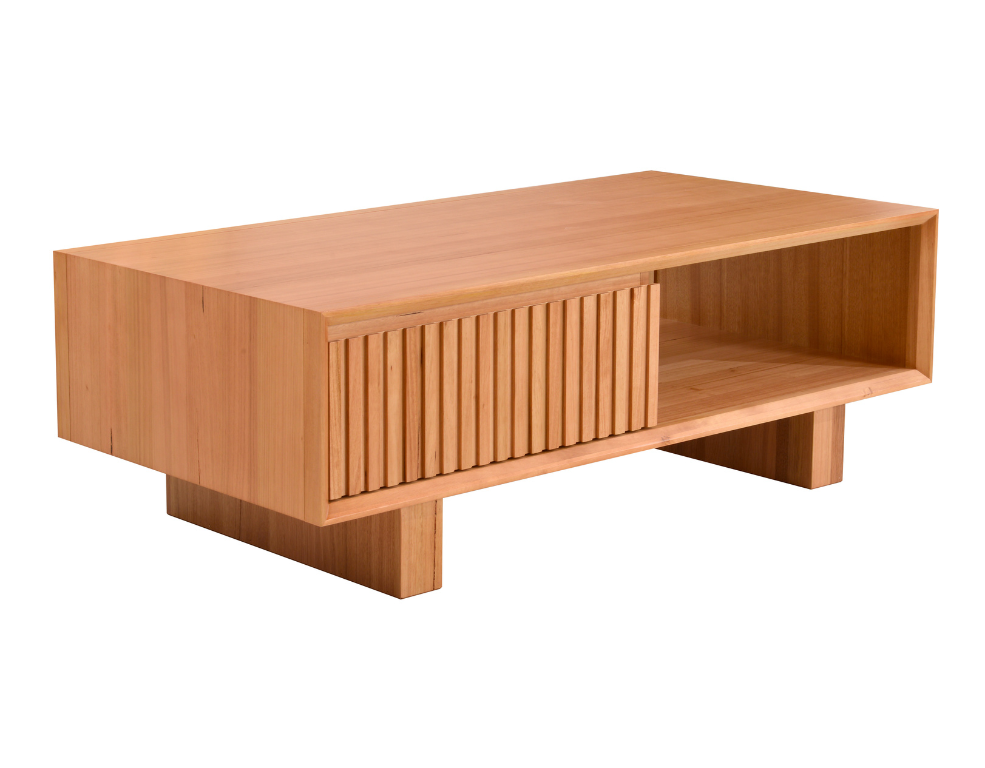 Nemesis Coffee Table – Messmate Timber with Storage Drawer & Shelf - 