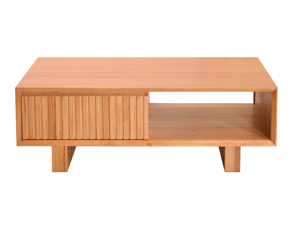 Nemesis Coffee Table – Messmate Timber with Storage Drawer & Shelf - 