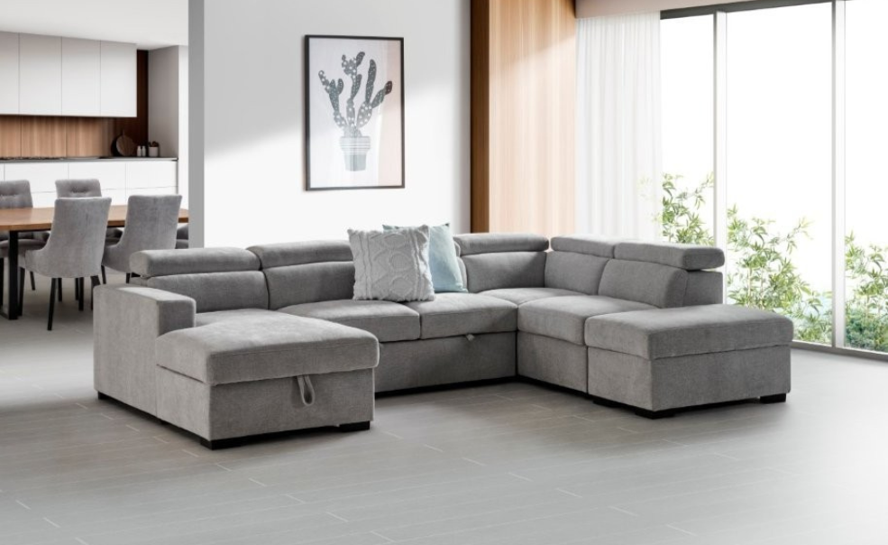 Nikki 5 Seater Modular Corner Lounge with Ottoman – Glamour Fabric & Generous Storage - 