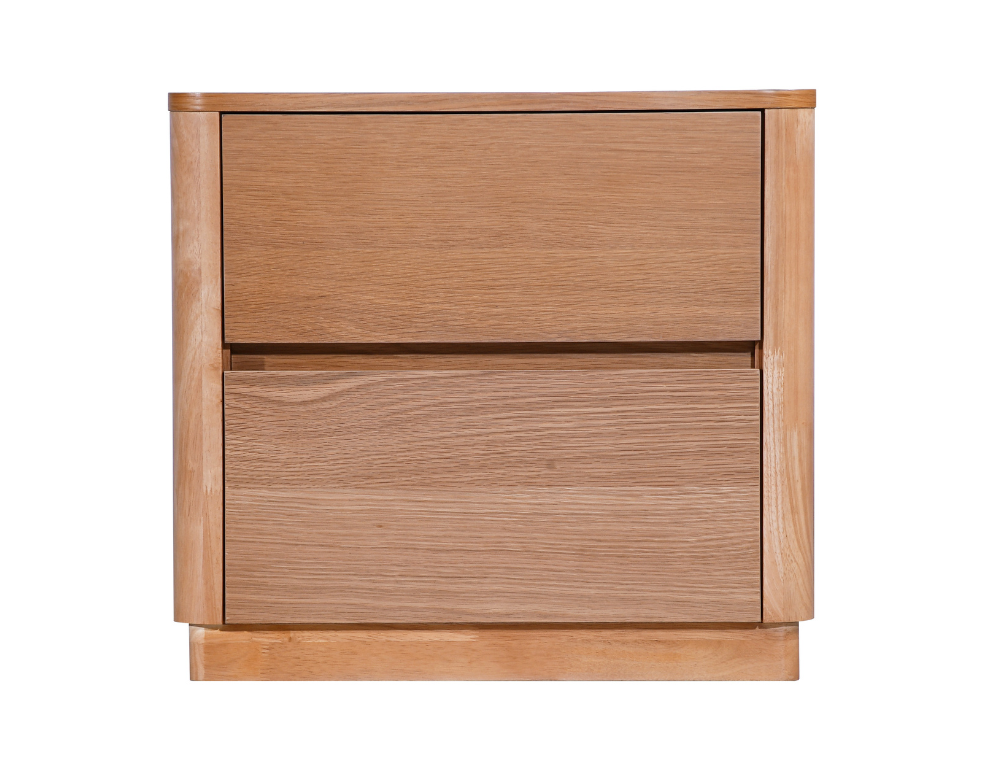 Palermo 2 Drawer Bedside Table – Oak Veneer with Curved Edges - 