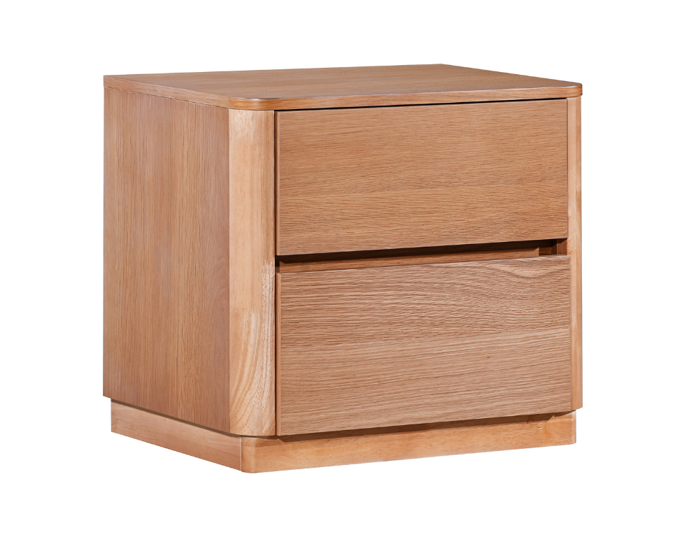 Palermo 2 Drawer Bedside Table – Oak Veneer with Curved Edges - 