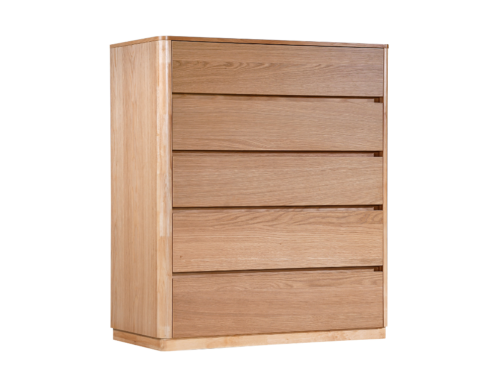 Palermo 5 Drawer Tallboy – Oak Veneer with Curved Edges - 