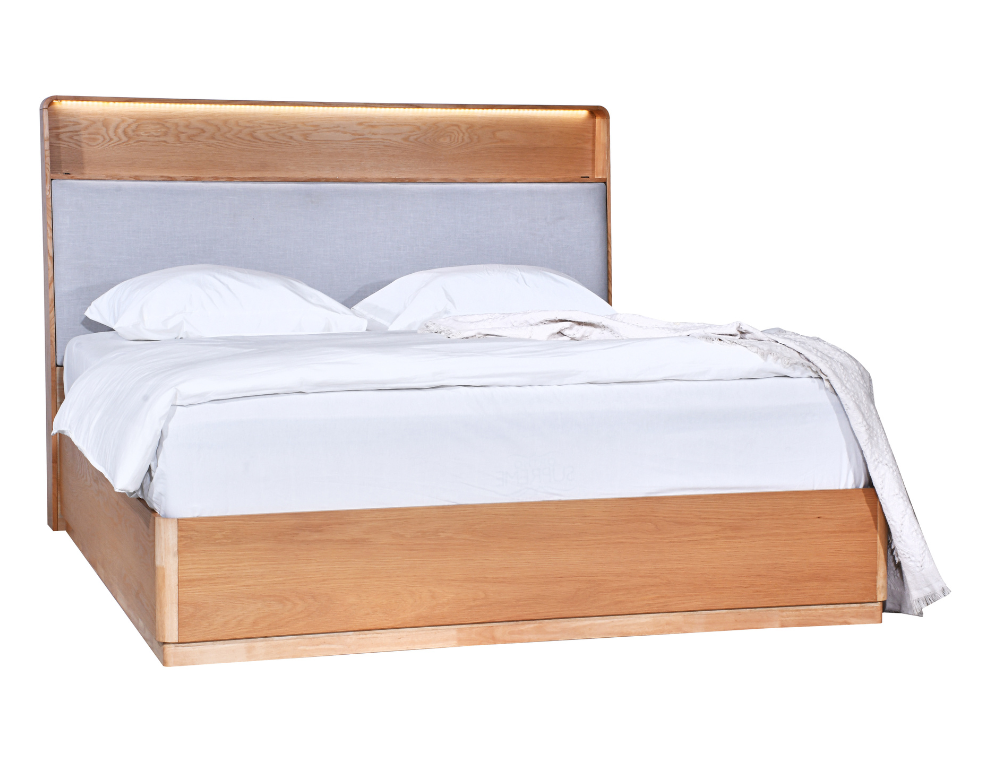 Palermo Bed Frame – Natural Oak Veneer with USB + Downlight Headboard - 