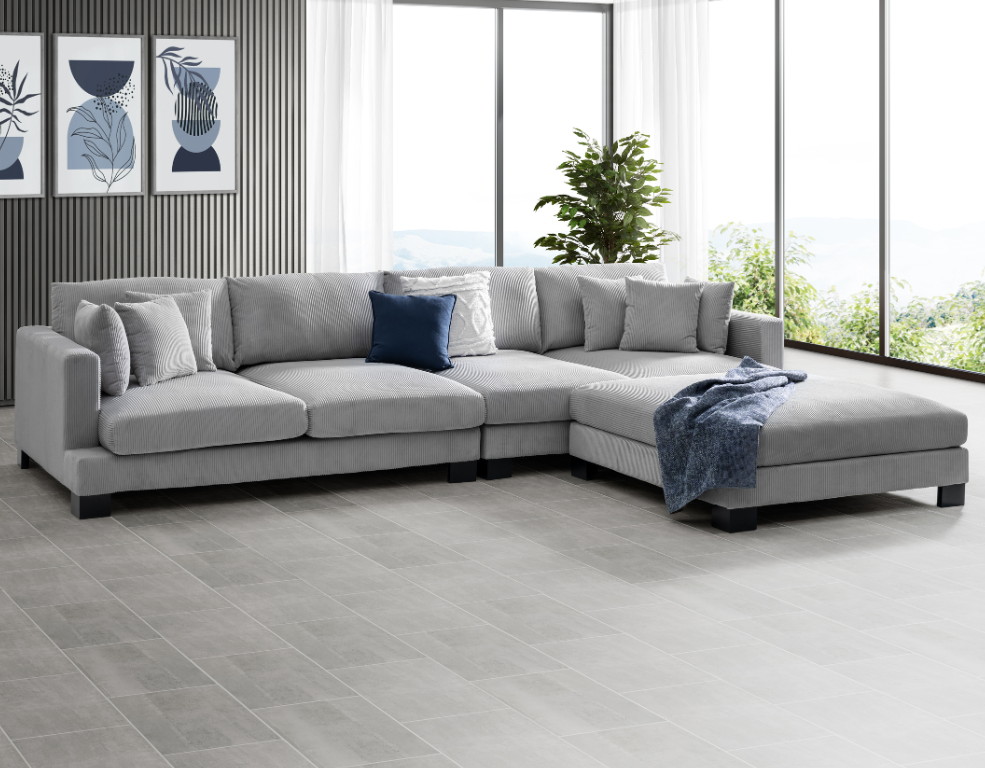 Ripley 4 Seater Lounge Suite – Cord Fabric with Versatile Ottoman - 