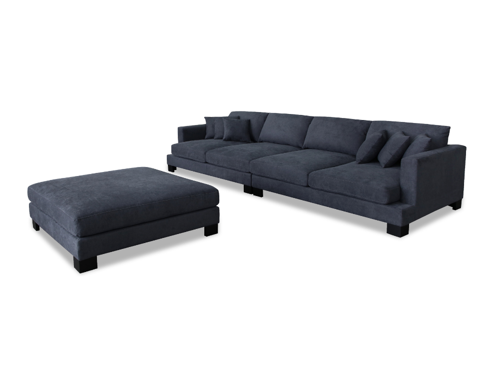 Seattle 4 Seater Modular Lounge Suite – Steel Fabric & Includes Ottoman - 