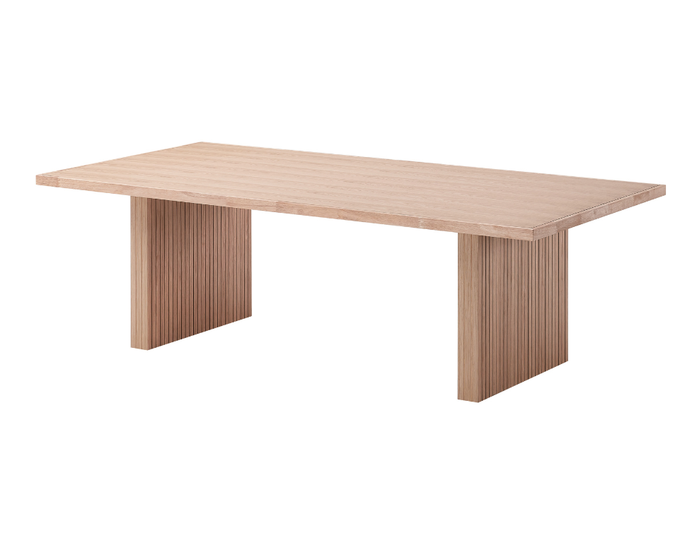 Seattle Dining Table – Hardwood Oak Finish & Double Pedestal Base - 