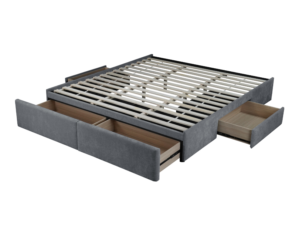 Sonny Bed Base – Glamour Fabric with 4 Storage Drawers - 