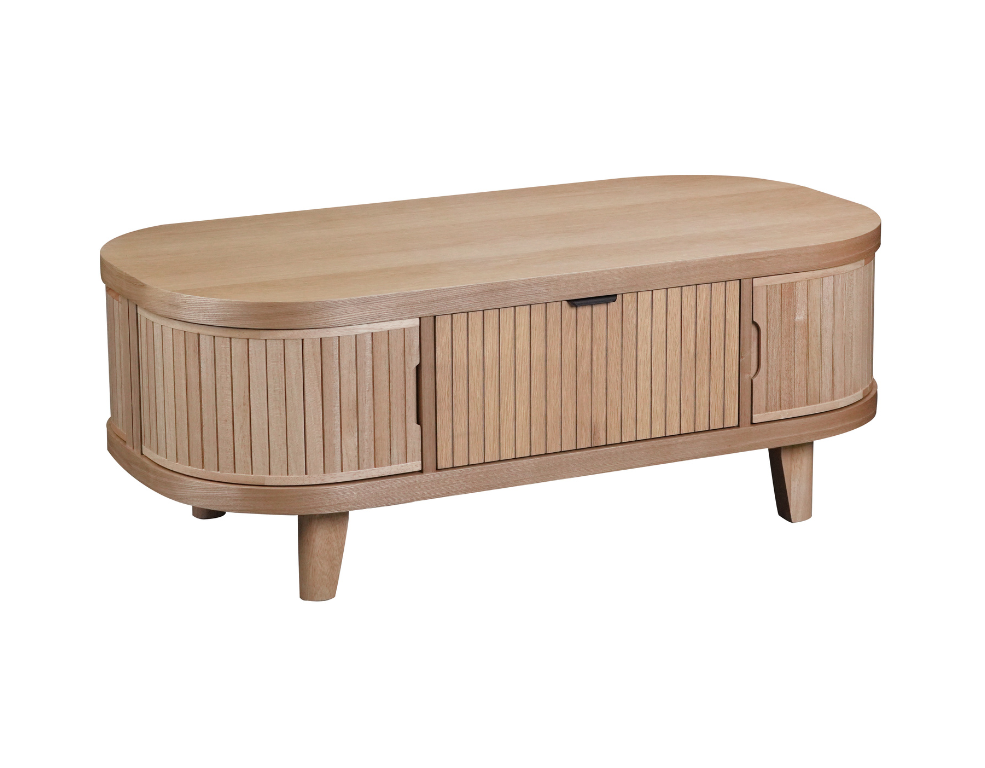 Soraya Coffee Table – Warm Oak Finish & Slatted Front - 