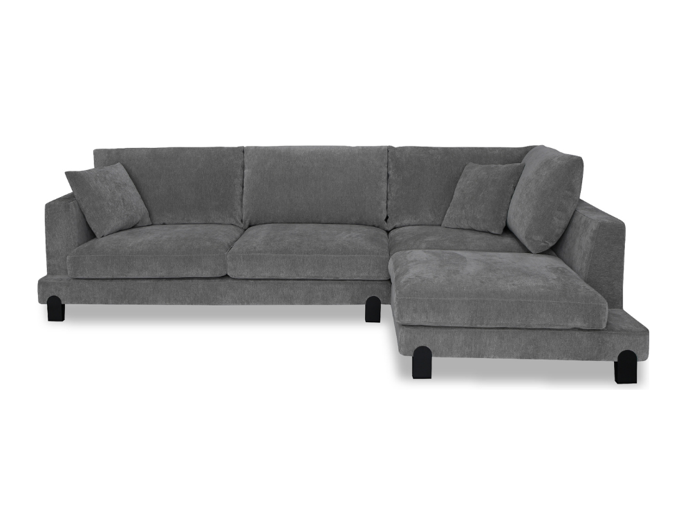 Spectre 3 Seater Chaise – Grace Fabric with Matt Black Metal Legs - 