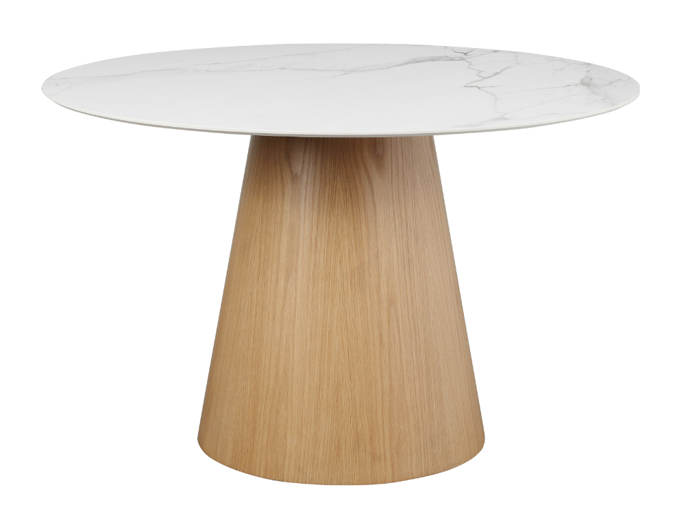 St Laurent Round Dining Table – Ceramic Top with Oak Veneer Base - 