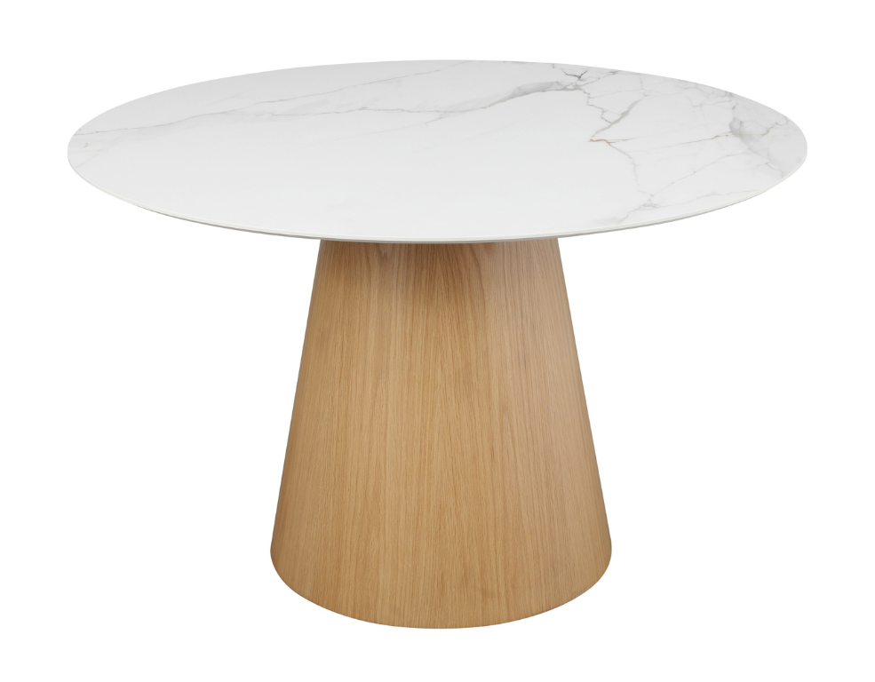 St Laurent Round Dining Table – Ceramic Top with Oak Veneer Base - 